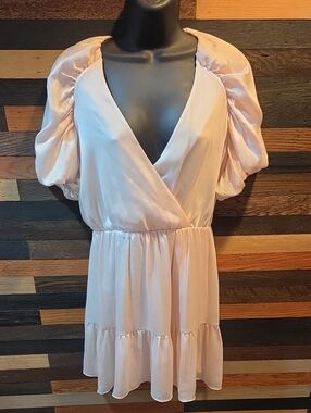 Ted Baker London Pale Pink V-Neck Puff Sleeve Tiered Mini Dress